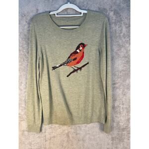 Talbot Sweater Medium Lambswool Blend Green Bird Cottage Core Preppy Office Twee
